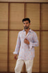 Soft blue floral printed linen shirt set